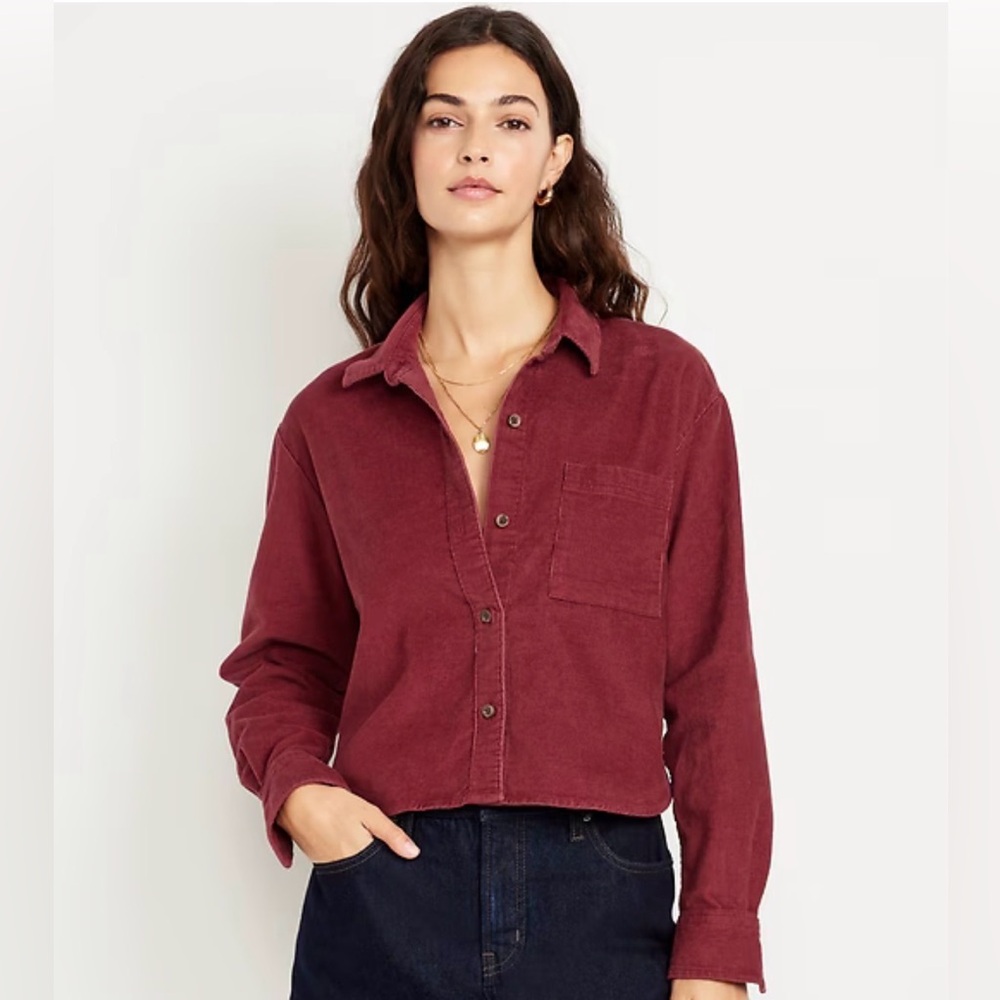 Women's Burgundy Cropped Corduroy Shirt